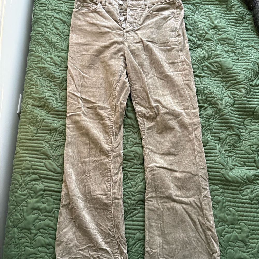 Women's Tan Velvet High Waisted Pants